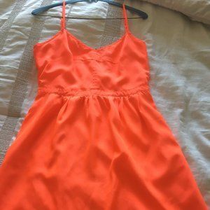 J.Crew Neon Orange Silk V Neck Dress